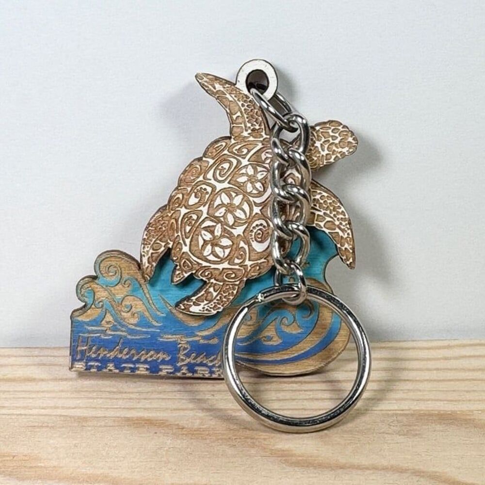 Keychain Turtle Wood Carved Coastal